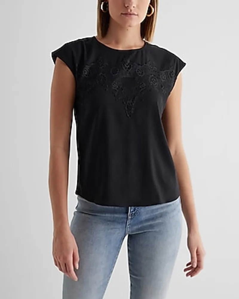 Satin Crew Neck Lace Front Gramercy Tee Women's