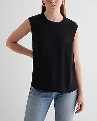 Satin Crew Neck High-Low Hem Gramercy Tee Black Women