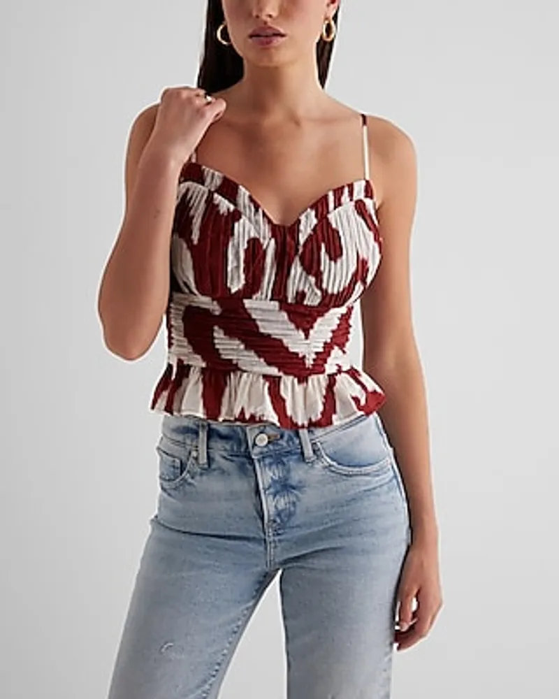 Printed Sweetheart Neckline Pleated Peplum Cami