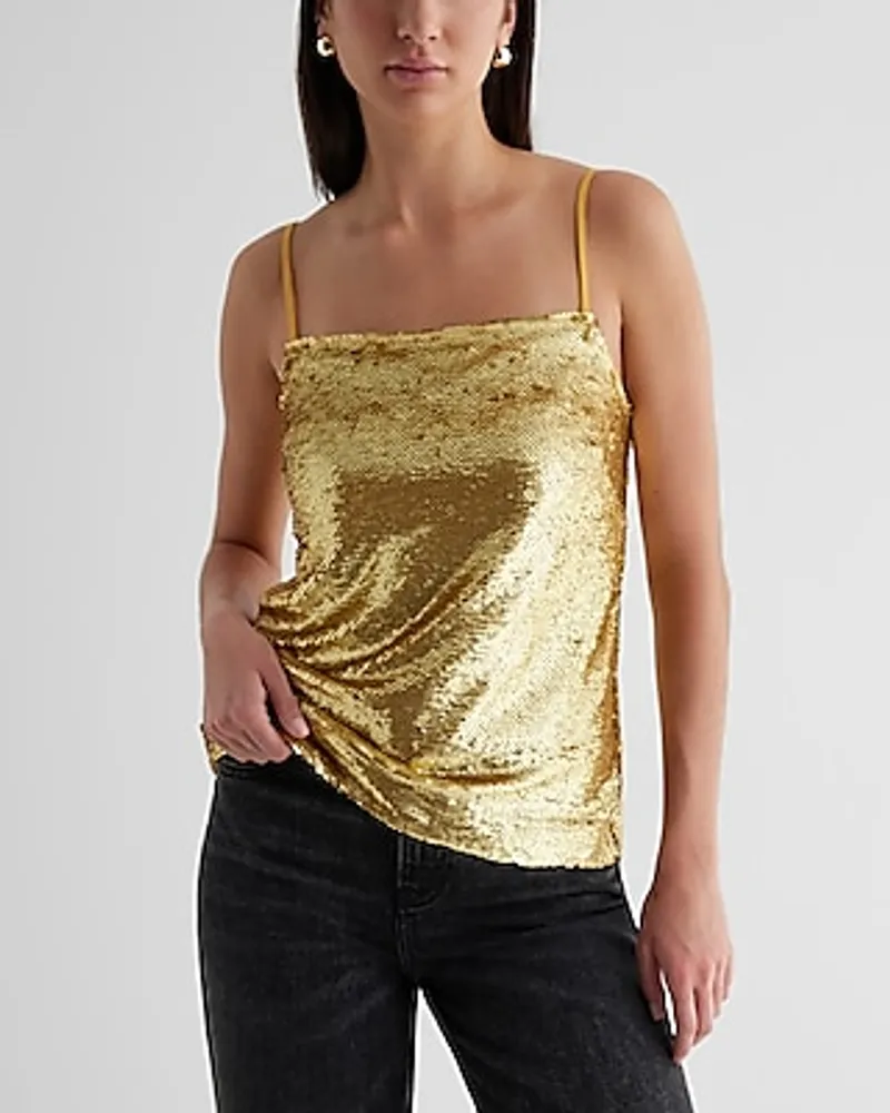 Metallic Sequin Square Neck Downtown Cami Gold Women's S