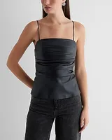 Faux Leather Pleated Peplum Cami Black Women's M