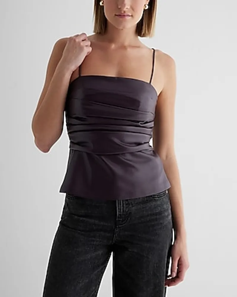 Faux Leather Pleated Peplum Cami Purple Women's S