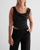 Striped Convertible Strap Draped Corset Top Black Women's 8