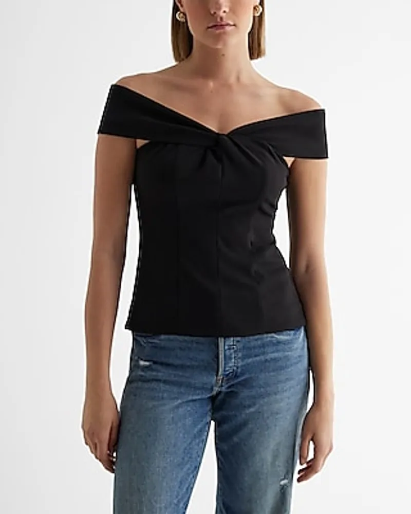 Off The Shoulder Twist Front Top Black Women's