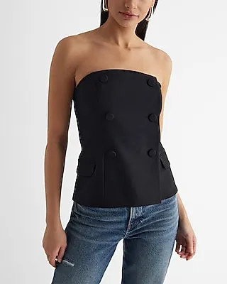 Strapless Faux Double Breasted Tube Top Black Women's S