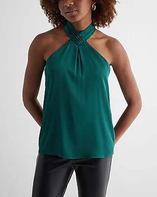 Satin Gathered Halter Neck Tank Women's