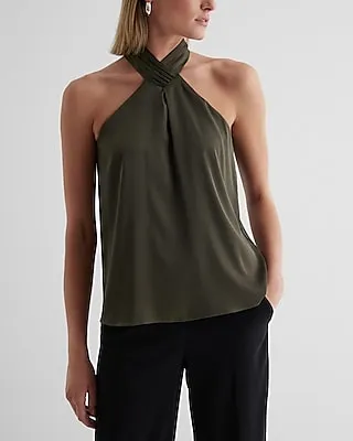 Satin Gathered Halter Neck Tank Women's