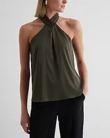 Satin Gathered Halter Neck Tank Women's