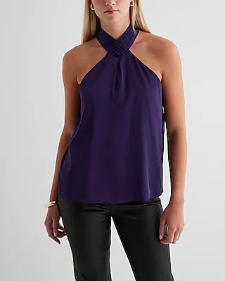 Satin Gathered Halter Neck Tank Women's