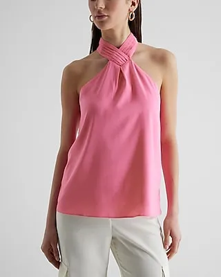 Pleated Halter Neck Tank Pink Women's XS