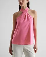 Pleated Halter Neck Tank Pink Women's XS