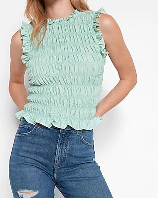 Allover Smocked Tank Top Green Women's XS