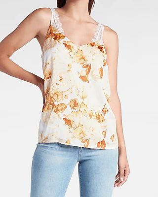 Floral Lace Strap Cami Yellow Women's XS