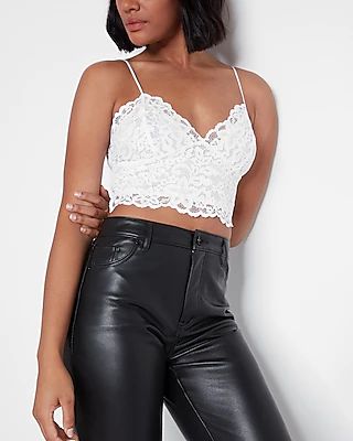 Allover Lace Crop Top White Women's XL