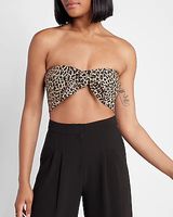 Leopard Print Linen-Blend Tie Front Bandeau Top Multi-Color Women's L