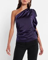 Satin Ruffle One Shoulder Top Purple Women's XS