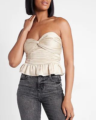 Satin Twist Front Peplum Tube Top