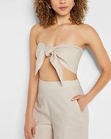 Linen-Blend Tie Front Bandeau Top Neutral Women's M