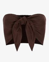 Linen-Blend Tie Front Bandeau Top Brown Women's