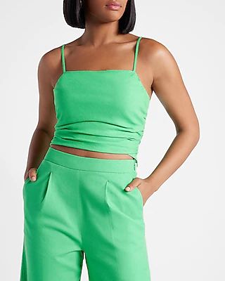 Limited Edition Linen-Blend Side Ruched Crop Top Green Women's XXS
