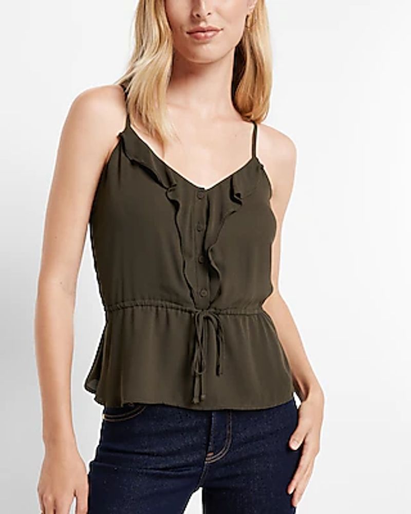 Ruffle Button Up Peplum Cami Women's XS