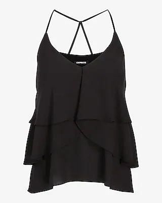 Ruffled V-Neck Racerback Cami Black Women's XS