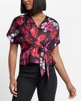 Floral Draped Faux Wrap Tie Waist Peplum Top