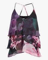 Floral Ruffled V-Neck Racerback Cami Purple Women's XS