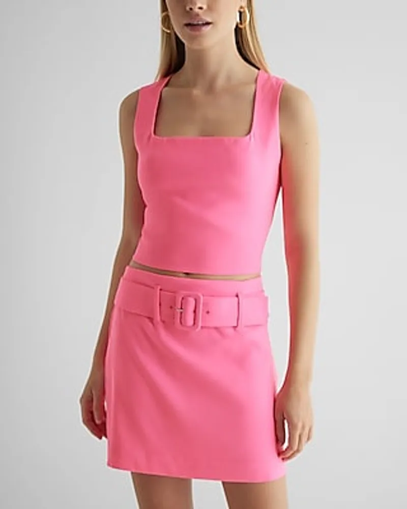 Square Neck Crop Top Pink Women's XS