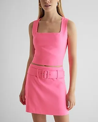 Square Neck Crop Top Pink Women's XS