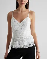 Eyelet Lace V-Neck Peplum Cami White Women's XL