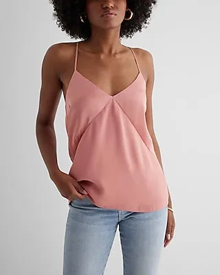 Satin Seamed V-Neck Cross-Back Downtown Cami Pink Women's XS