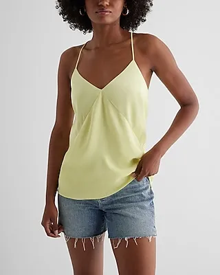 Satin Seamed V-Neck Cross-Back Downtown Cami Yellow Women's XS