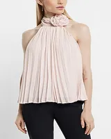 Rosette Halter Neck Pleated Top