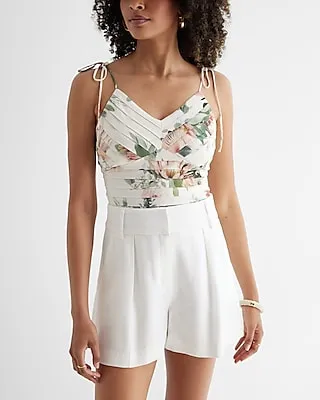 Floral Pleated Linen-Blend Tie Strap Cami