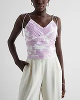 Floral Pleated Linen-Blend Tie Strap Cami