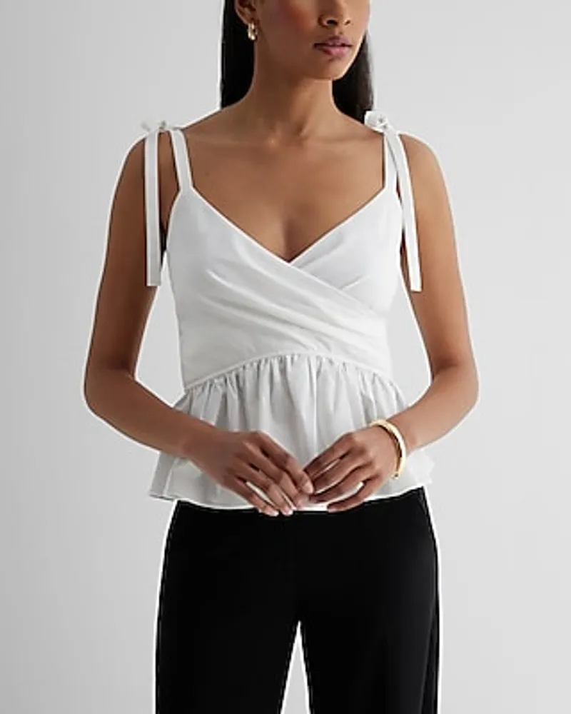 Express V-Neck Tie Strap Faux Wrap Peplum Tank White Women's XS