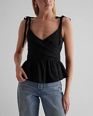 V-Neck Tie Strap Faux Wrap Peplum Tank Women's