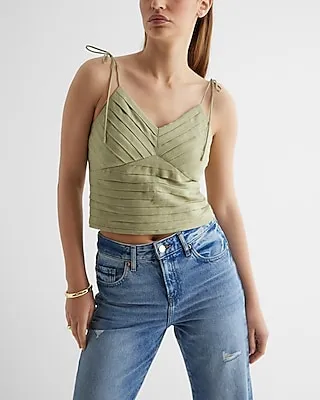 Pleated Linen-Blend Tie Strap Cami