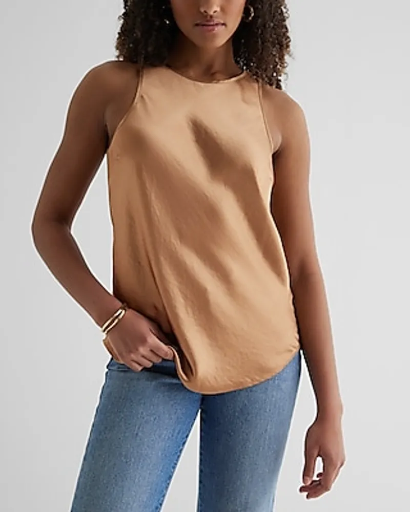 Satin Crew Neck Tank Brown Women's S