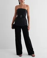 Pinstripe Faux Wrap Belted Tube Top Black Women's S