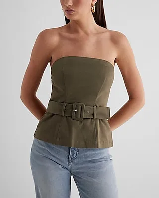 Strapless Belted Corset Tube Top Green Women's XS