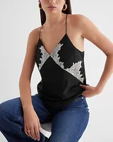 Satin Lace V-Neck Cross-Back Downtown Cami Black Women's XS