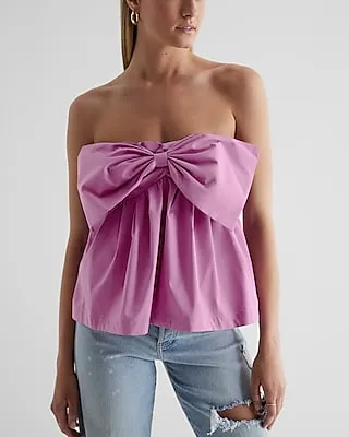 Strapless Bow Peplum Tube Top Purple Women's XS