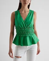 V-Neck Ruffle Peplum Tank Green Women's XS