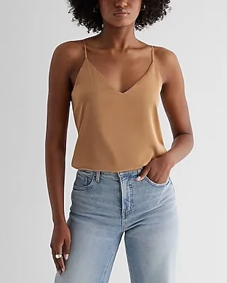 Satin V-Neck Downtown Cami Brown Women's