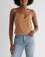 Satin V-Neck Downtown Cami Brown Women's S