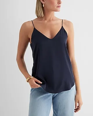 Satin V-Neck Downtown Cami Blue Women's XS