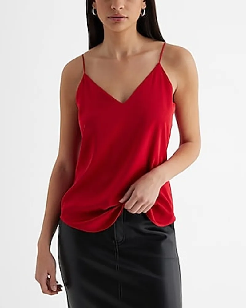 Satin V-Neck Downtown Cami Red Women's XL