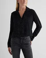 Rhinestone Studded Portofino Shirt Black Women's M